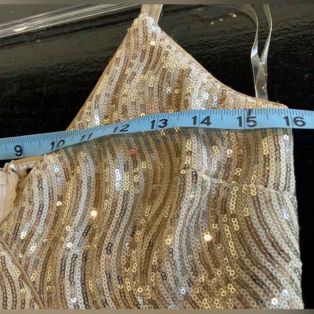 Lulu's Gold Sequin Mini Dress Spaghetti Strap V-Neck - Picture 3 of 4